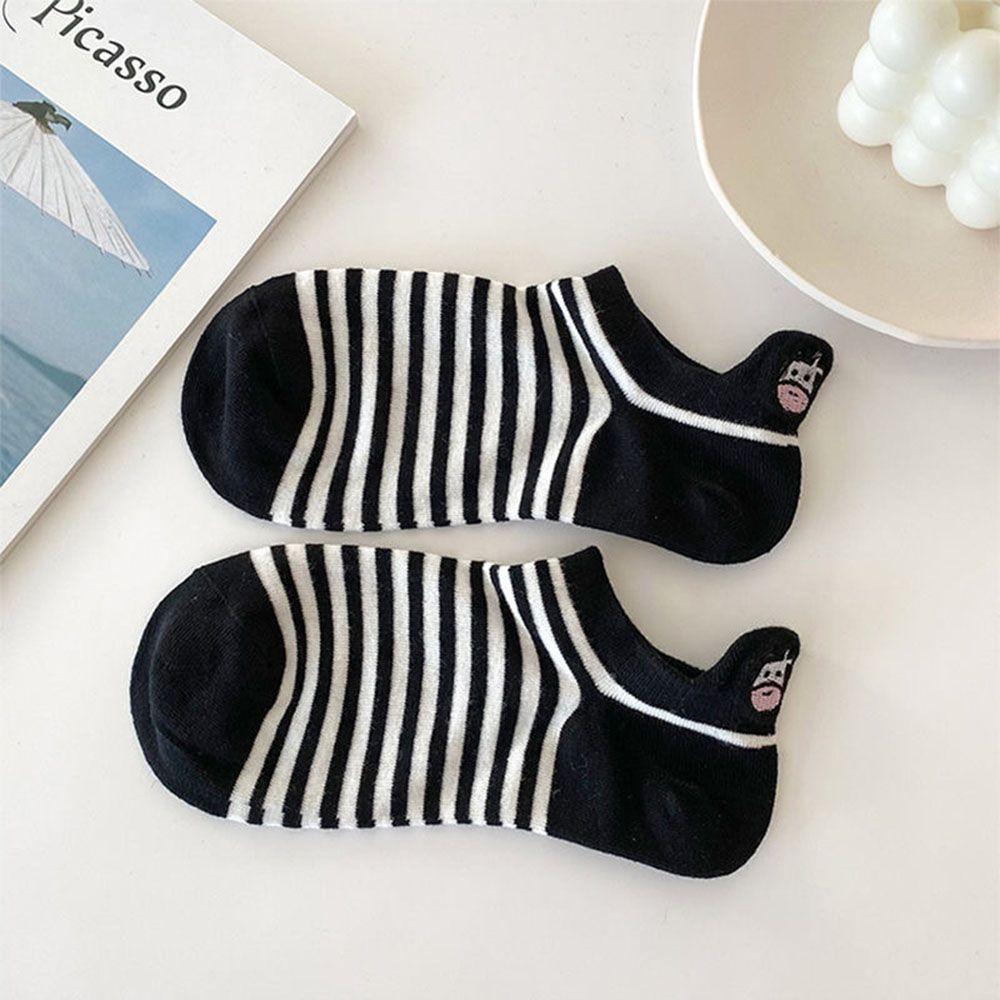 Cute Cartoon Super Thin Black White Boat Socks Striped Cow Socks Women's Socks Ankle Short Socks