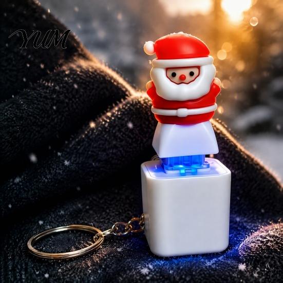 Funny Xmas Gift for Adults Santa Sound Light Keychain, Interactive Glowing Christmas Ornament with Festive Tunes, Holiday Stocking Stuffer Kids USB-C