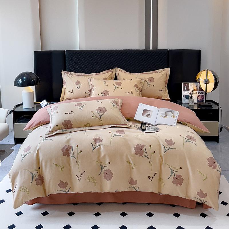 Утолщенный хлопок с начесом, четырехсекционный пододеяльник с цветочным принтом, хлопковое постельное белье с пасторальным принтом, пододеяльник