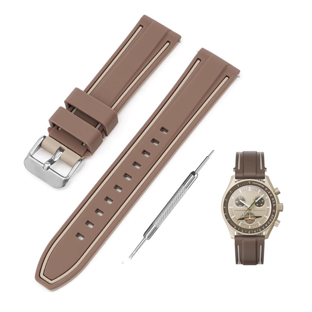 Jumpsunfun 20мм Ремешок для часов для Swatch x OMEGA Speedmaster Силиконовый ремешок для часов с быстросъемным механизмом Замена Коричневый и Светло-коричневый линии MoonSwatch,