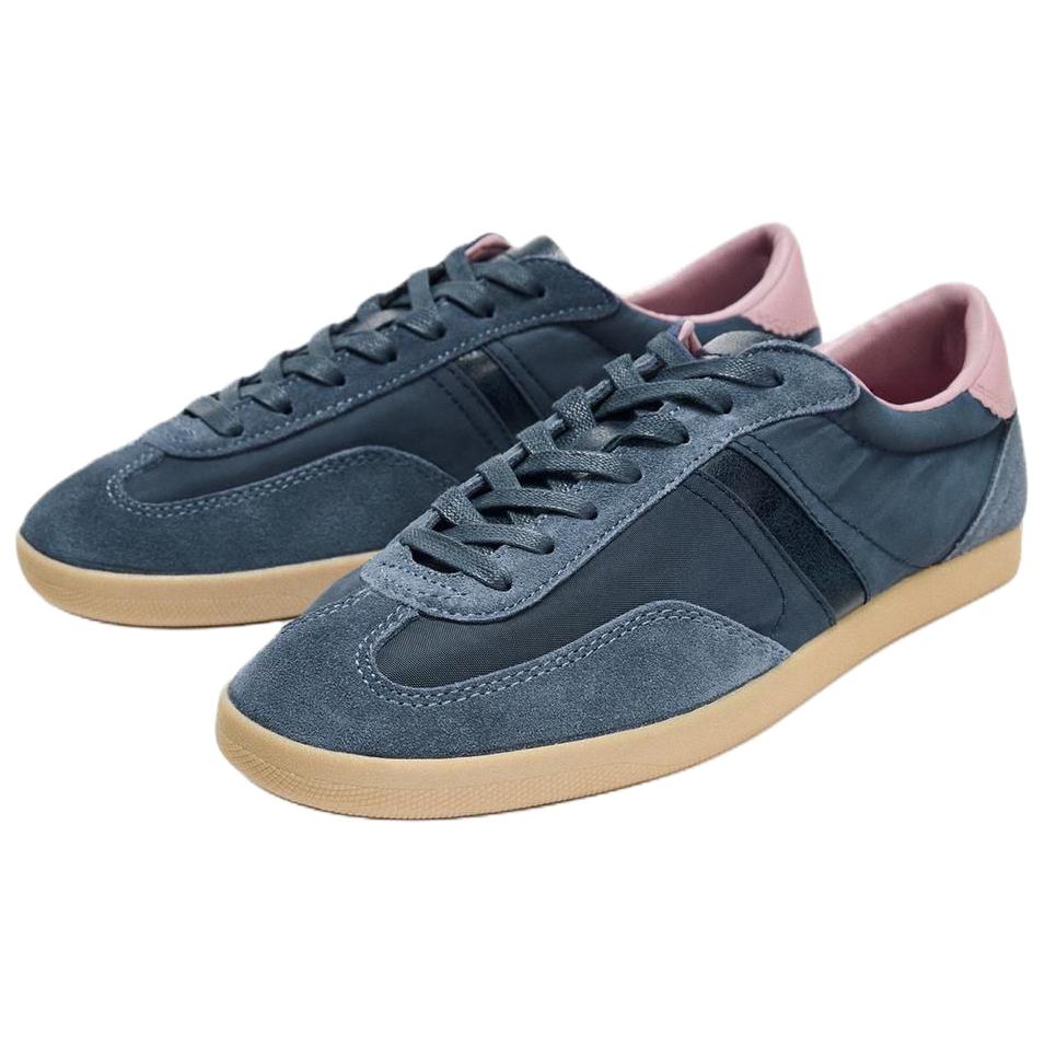 Zara Кожаные кроссовки с круглым носком, универсальные, с низким верхом, женские, синие 5402610400