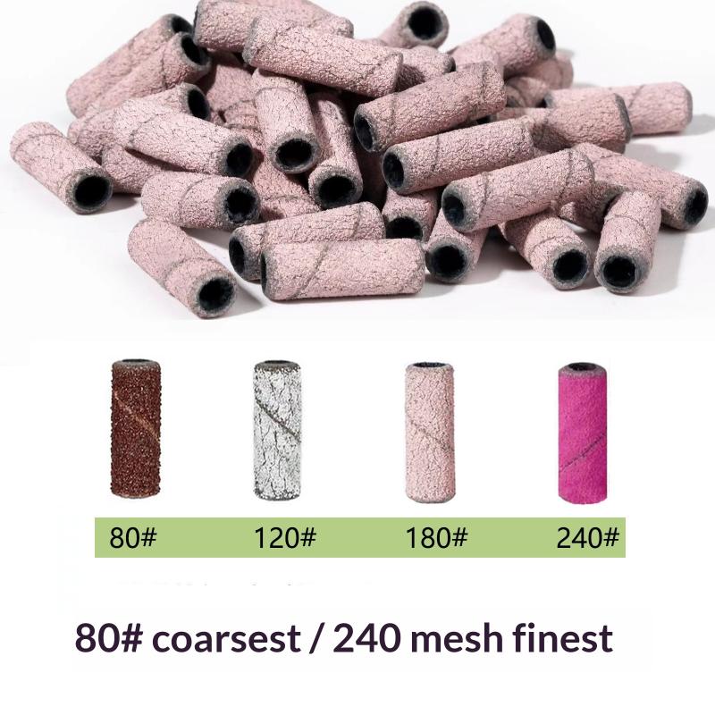 NEW 50 Pcs 3.1MM Mini Nail Sanding Bands UV Gel Acrylic Polish Remover Nail Tool Set 120/150/180/240 Grit