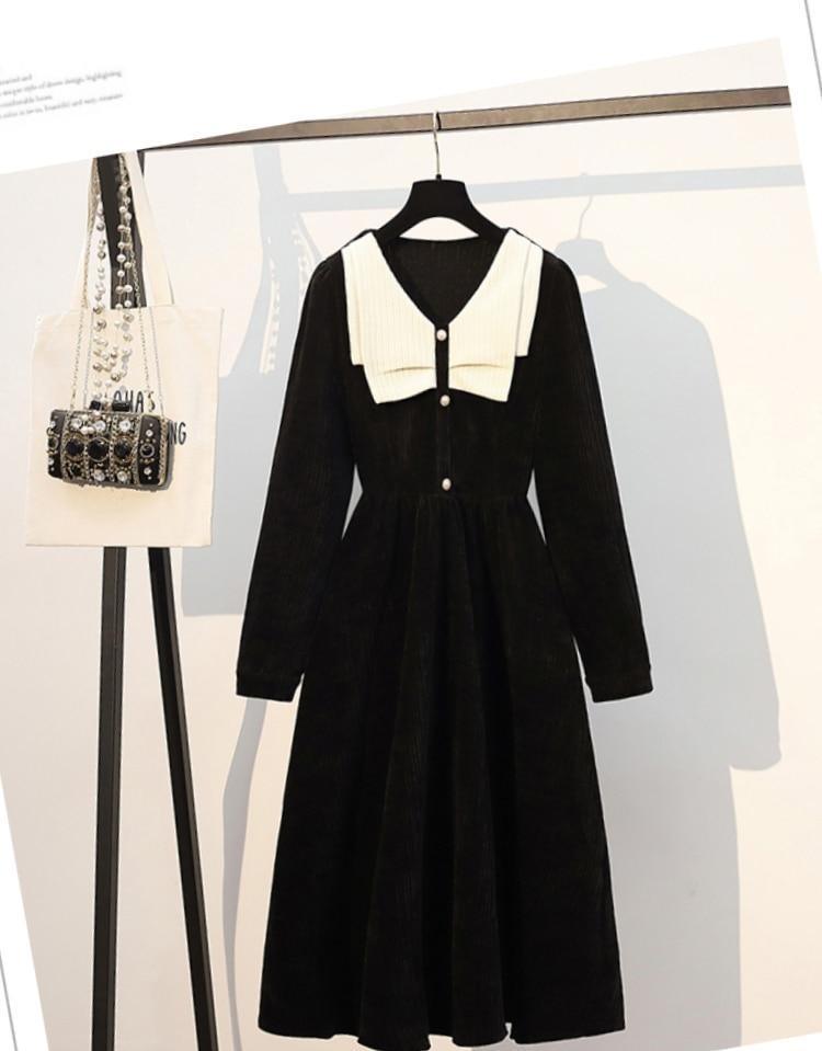 Осень-зима женские вельветовые платья модные женские платья с длинным рукавом повседневное свободное винтажное вельветовое платье 3XL