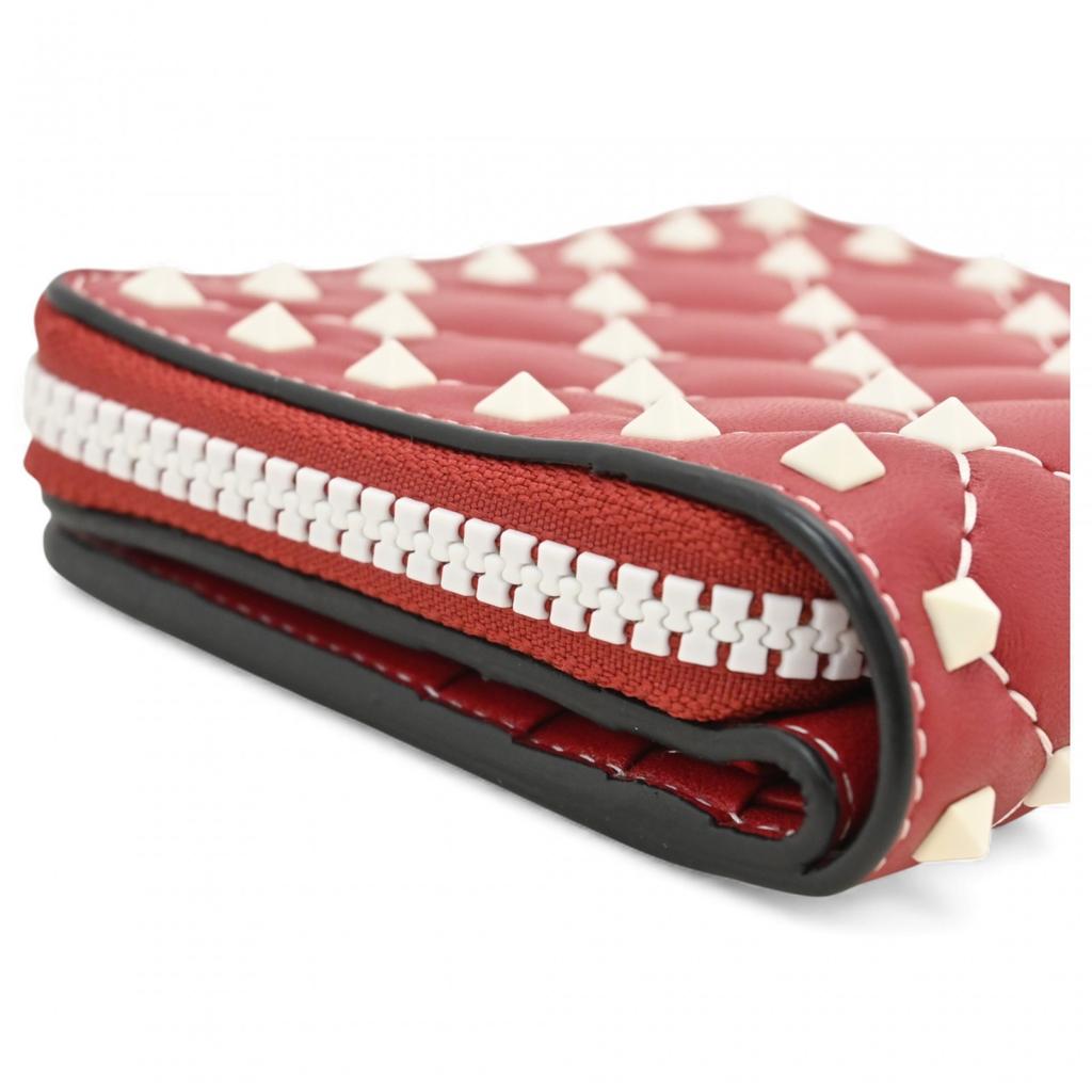 Auth VALENTINO Rockstud Compact Bifold Wallet Leather va5516eh