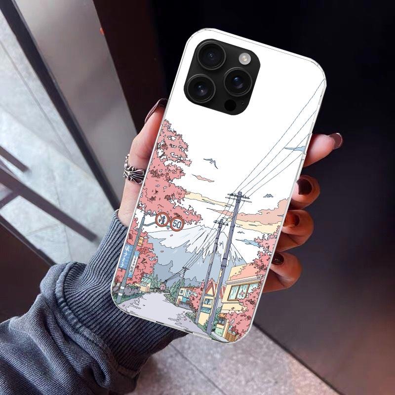 Эстетичный Аниме Пейзаж Чехол для Телефона Для iPhone 17 Air 16 15 Pro Max 14 Plus 13 Mini 12 11 Чехол 7 8 SE Силиконовый Чехол Печать Funda