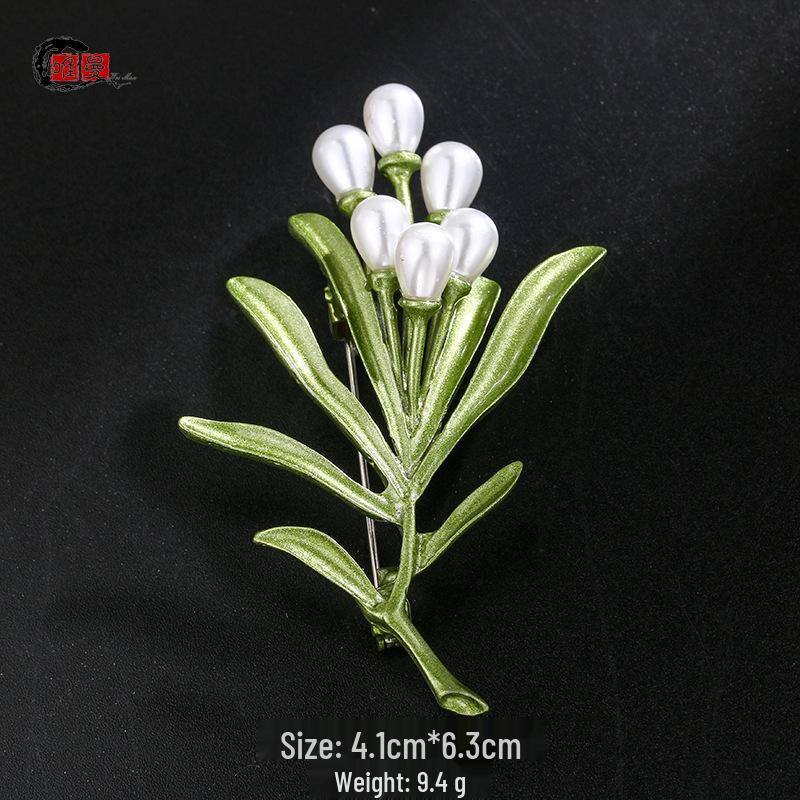 Универсальная брошь-булавка в виде зеленого листа с жемчужиной - Безопасная булавка для свитеров, пальто и аксессуаров для корсажа