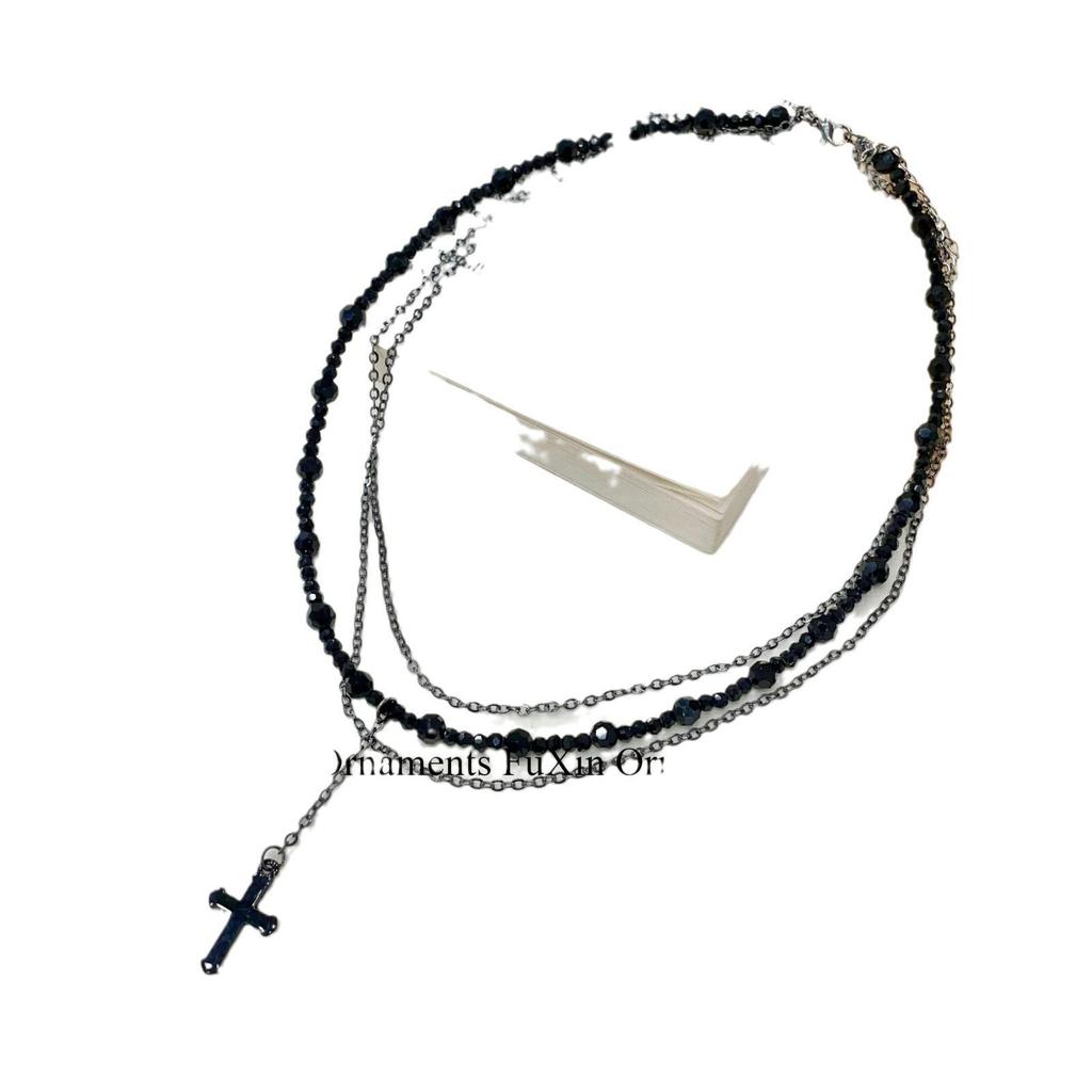 Ожерелье ручной работы «Темный крест»: Многослойная панк-цепочка на ключицу для женщин
