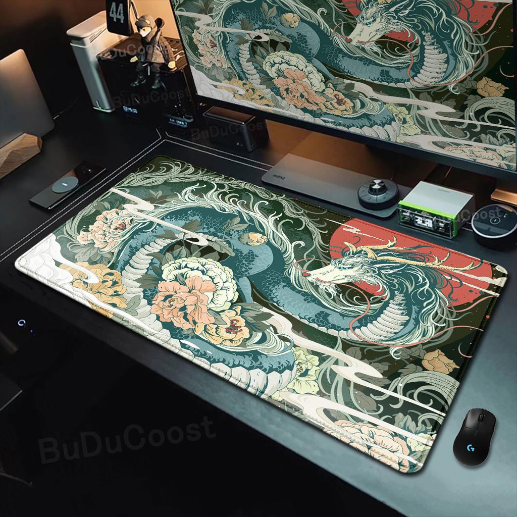 XXL Игровой Стол для Ноутбука Коврик Большой Коврик для Мыши Японский Дракон Игровые Аксессуары HD Печать Офисный Компьютер Нескользящий Коврик для Клавиатуры и Мыши