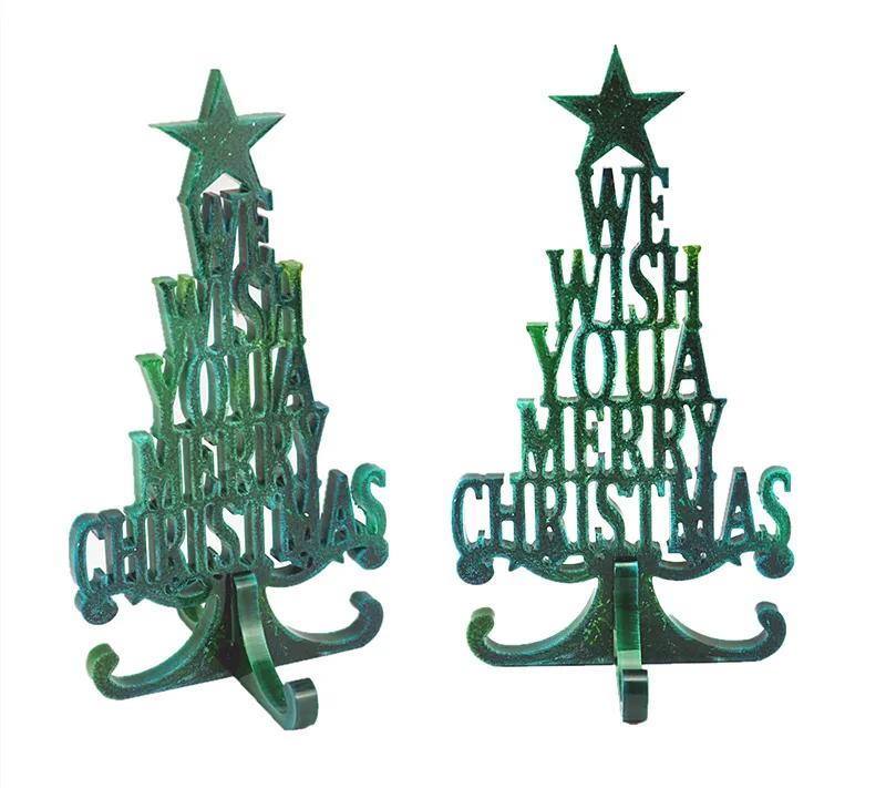 DIY Crystal Epoxy Resin Christmas Tree Letter Desktop Ornaments Decoration Christmas Silicone Mirror Mold