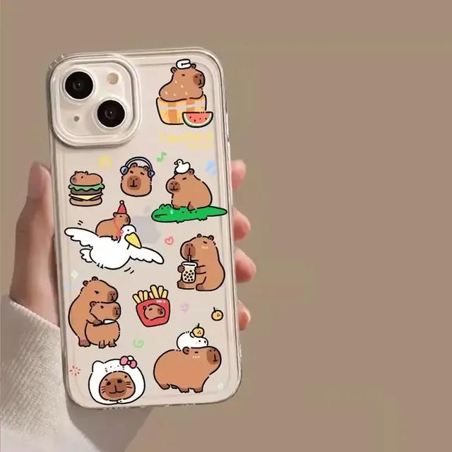 Чехол для телефона с милым мультяшным капибарой для Iphone 12 13 11 14 15 Pro Max X XS MAX XR 7 8Plus SE2, мягкий чехол с забавной парой животных, чехлы