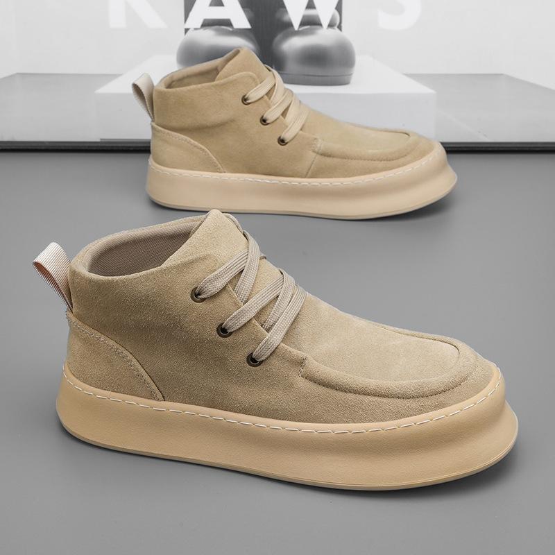 Autumn and Winter 2024 Hong Kong Style Trend Versatile Casual Board Shoes High-top Men's Shoes Men's Flip Leather Shoes Medium-top Martin Boots