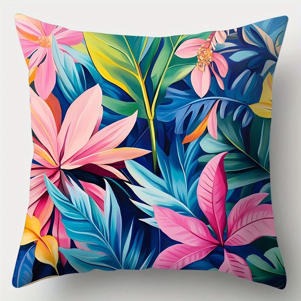 4Pcs Set, Sofa Pillow Cover, Colorful Leaf Pillowcase, 17.7 Inches * 17.7 Inches, Single-Sided Printing, Home Decoration, Sofa L