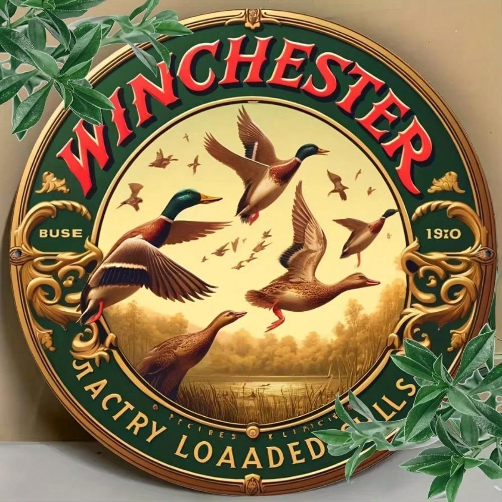 Винтажная жестяная табличка Winchester для охоты на уток Круглая алюминиевая Ретро Декор стены бара паба