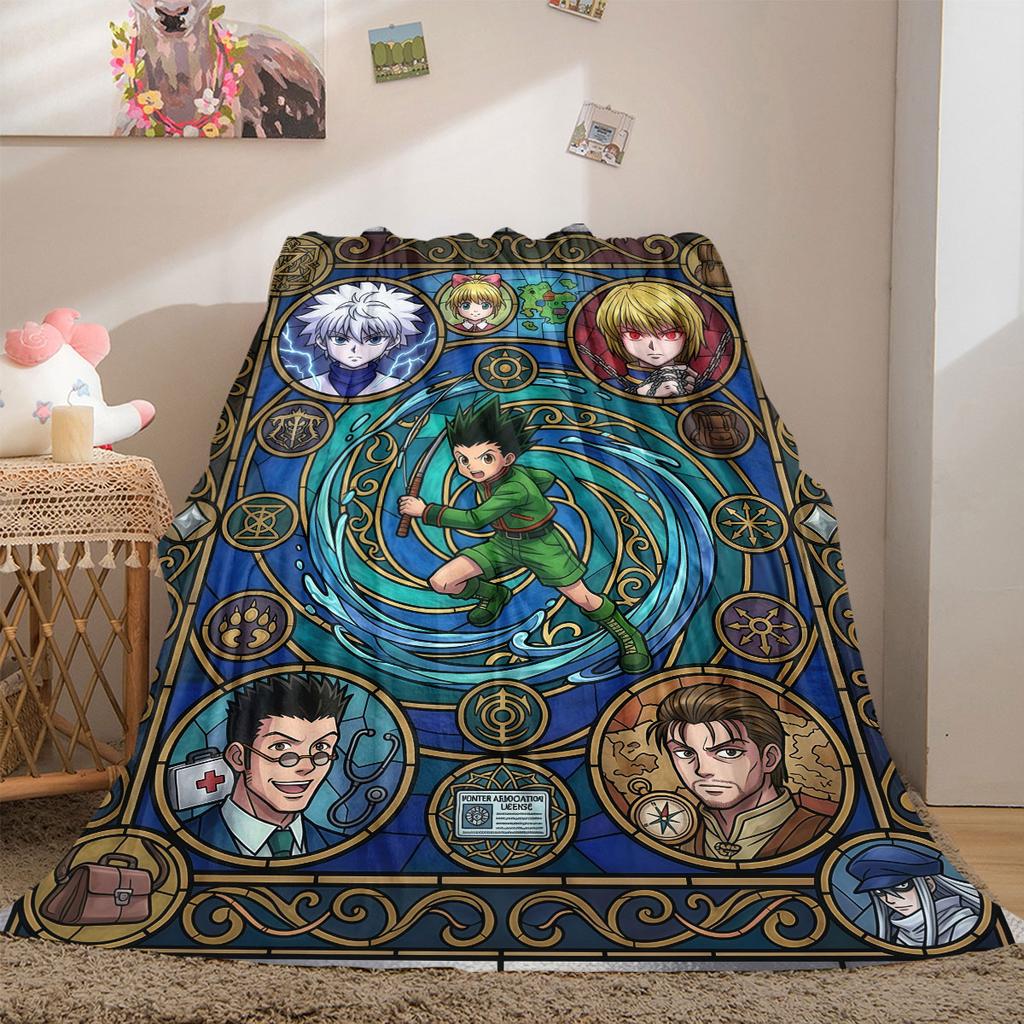 Hunter×Hunter Smart 2D Cartoon Flannel Blanket, Printed Pattern for Couch, Soft Home Decor Travel Throw Mat_LIAN