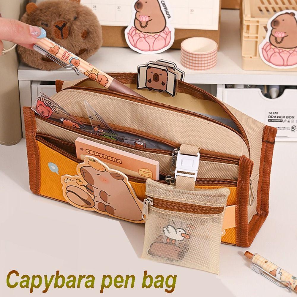 with Mesh Bag Pen Bag Capybara Stationery Organizer High Quality Pencil Case Student