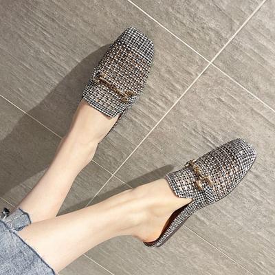 Тапочки женские лето 2025 новые стразы ретро плоская подошва уличные тапочки Мюли супер огонь сандалии мода тысяча птиц клетка