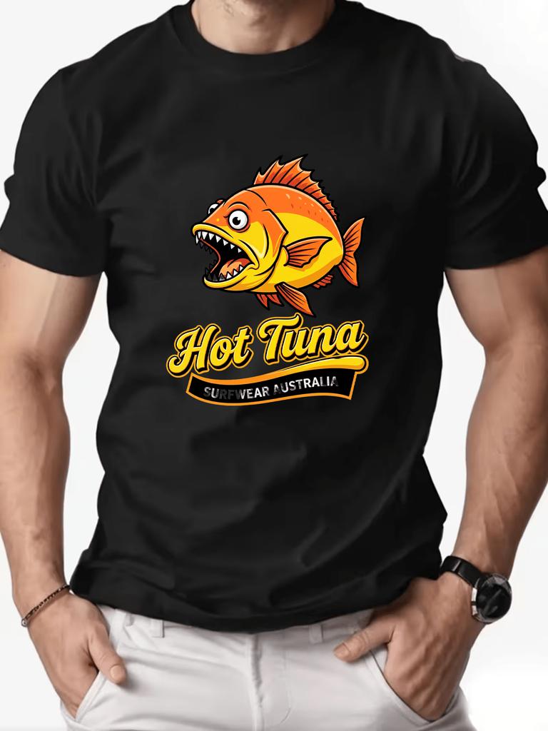 Unisex Hot Tuna Surf Fish Graphic Cotton T Shirt Crew Neck Ocean Surf Print Male Summer Short Sleeve Beach Casual Streetwear Tops