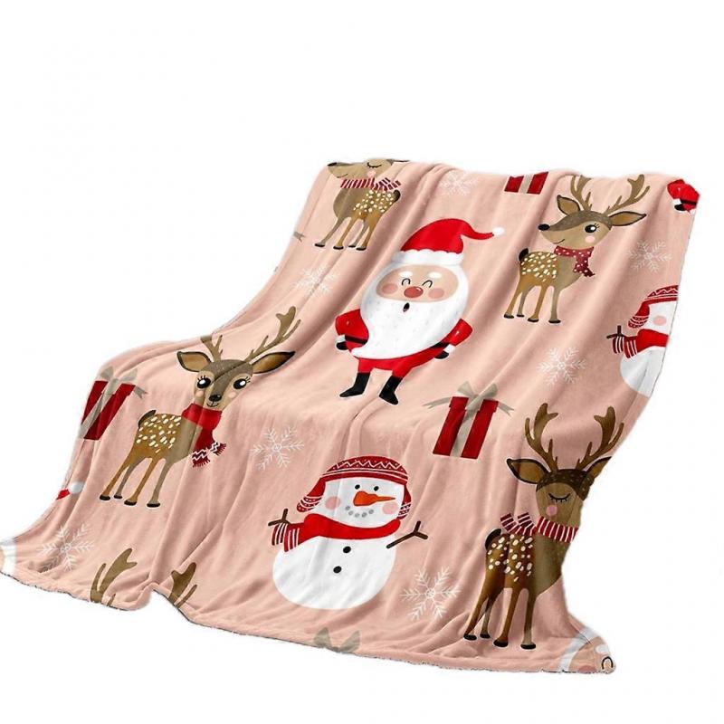 Christmas Flannel Fleece Throw Blanket Santa Tree Penguin Print Warm Sofa Cover