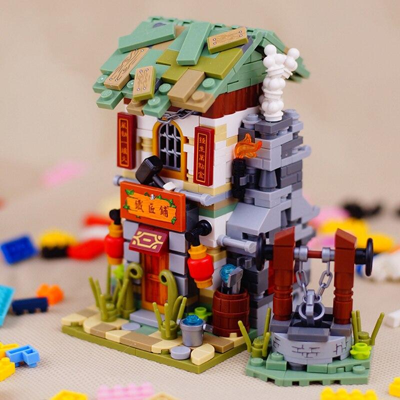 LOZ 1725 городская улица Чайнатаун ​​кузница магазин архитектурная модель DIY мини-блоки кирпичи строительные игрушки без коробки