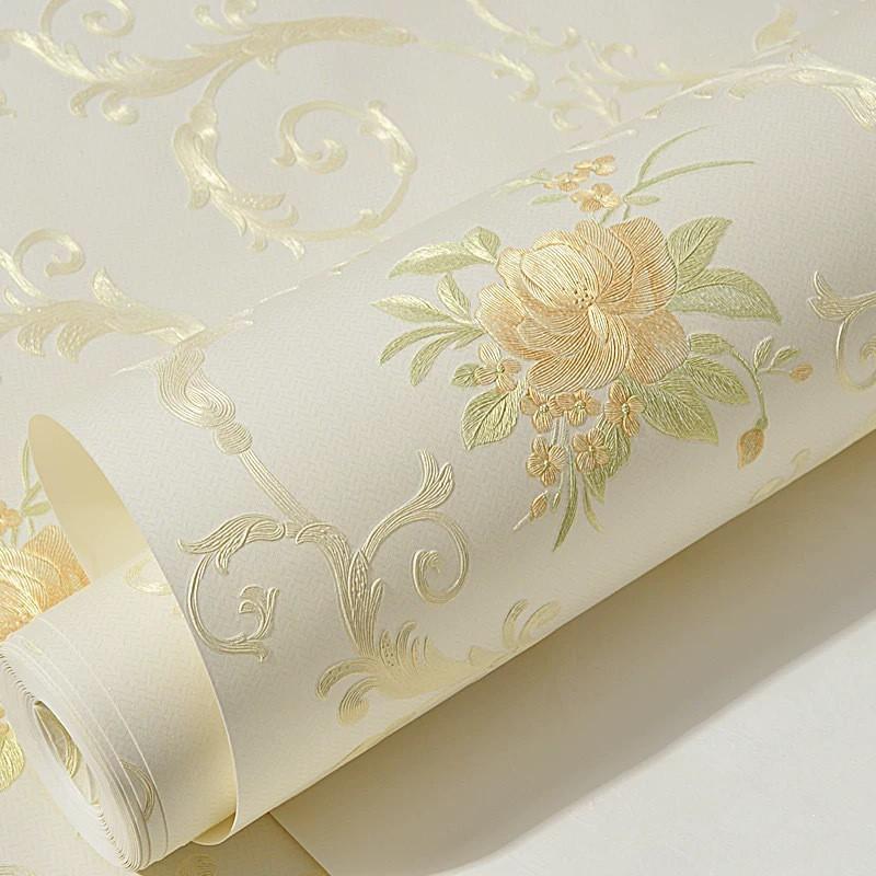 Self-Adhesive 3D Embossed Non-Woven Wallpaper Living Room Bedroom Accent Wall Decor European Style