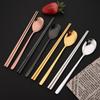 304 Stainless Steel Cutlery Set Sushi Sticks Dinner Spoons Set 10Pcs Dinnerware Korean Chopsticks Dessert Spoon Flatware Set