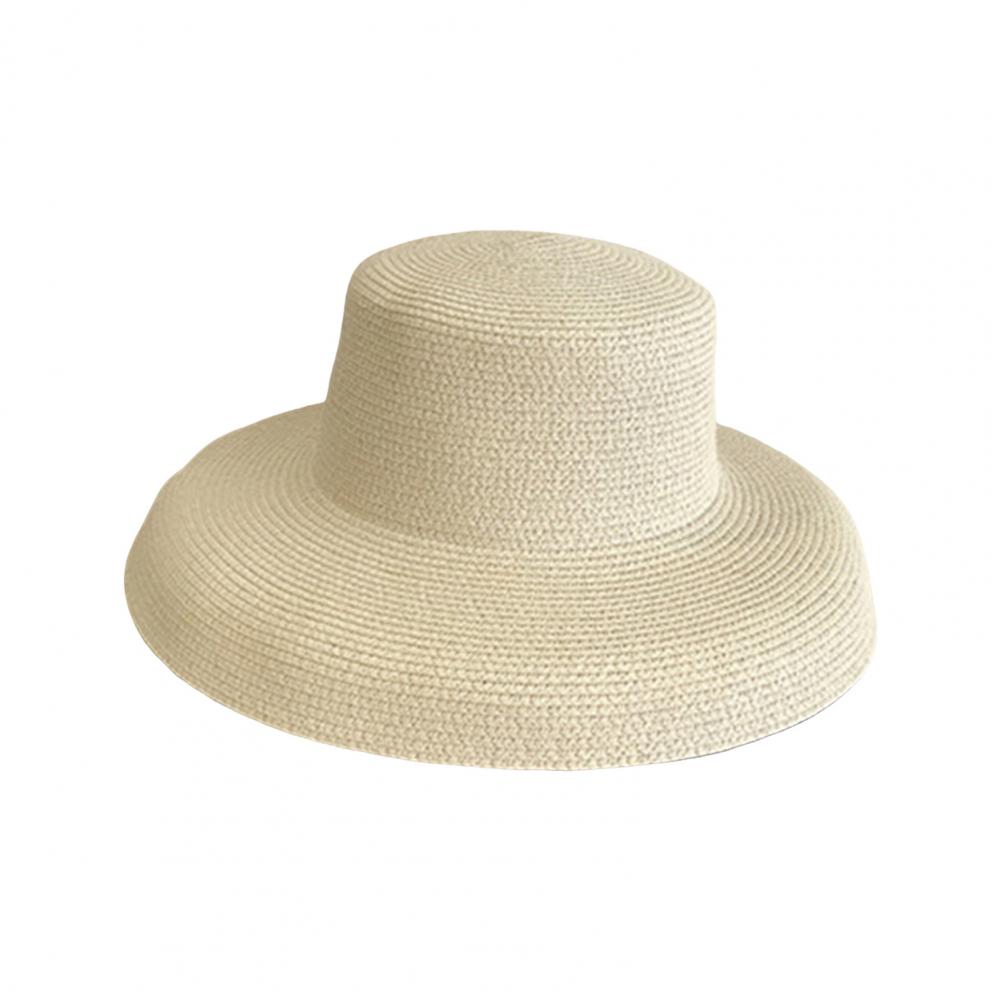 Женская летняя шляпа от солнца с плоским верхом и большими полями, однотонная легкая соломенная шляпа для пляжного отдыха