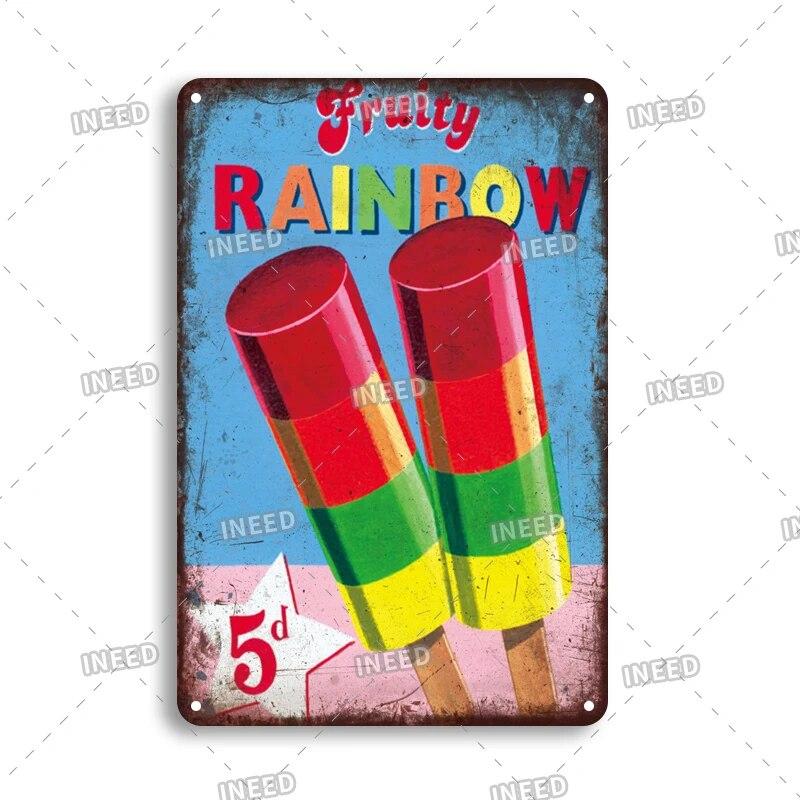 Tin Sign FastFood Pizza Hot Dog Hamburgers Ice Cream Fries Pop Corn Metal Vintage Plaque Metal Retro Plate Kitchen Wall Decor