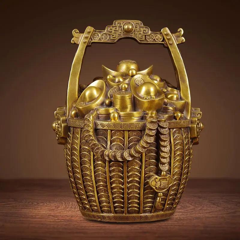 Ведро золотых украшений из латуни для привлечения богатства. Хранилище денег. Банку для гостиной. Вход в домашний декор. Украшения для магазина. Изделия ручной работы.