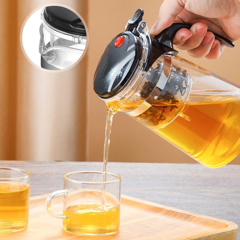 Домашний чайник с фильтром на одну кнопку Кухонный термостойкий стеклянный чайник для воды Фильтрация Разделение чая Стеклянный чайник 500/750/900 мл