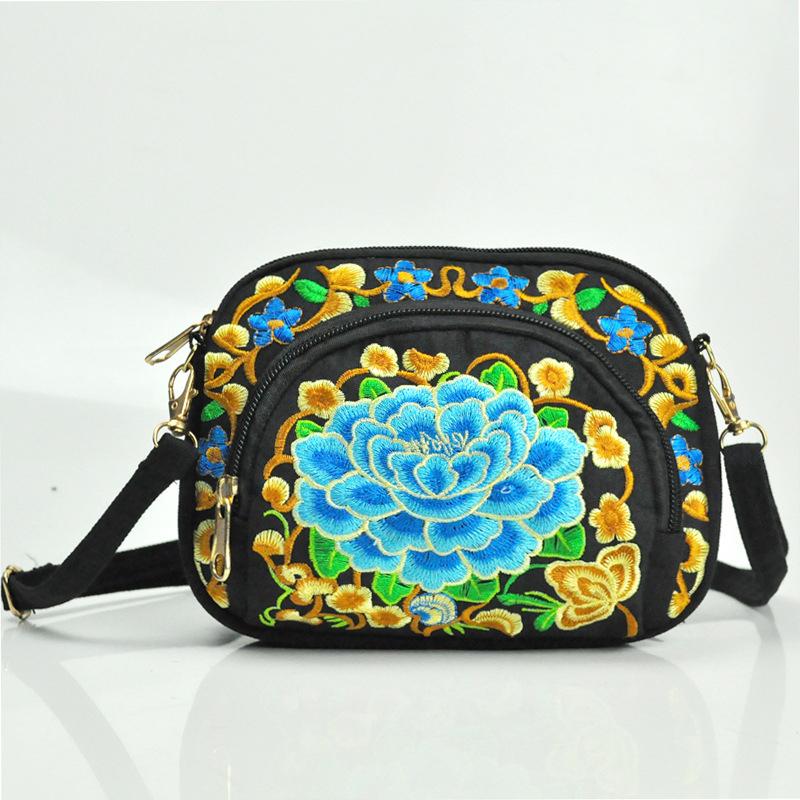 WTEMPO Ethnic Style Flower Bags Women Double-sided Embroidery Canvas Purse Mobile Phone Bag Women's Mini Messenger Bag