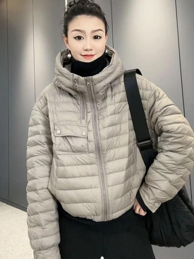 2024 осень-зима 90 утиный пуховик женский с капюшоном легкий и тонкий однотонный куртка из хлеба теплая куртка