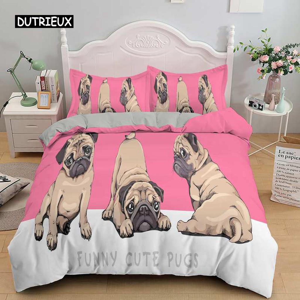 3D Dog Bedding Set Cute French Bulldog Puppy Duvet Cover Sets Cartoon Bed Cover Pet Animals Home Textiles Queen 2/3Pcs King Full