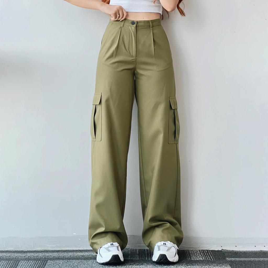 Y2K Women Vintage Cargo Pants Streetwear Korean Harajuku Parachute Pants Beige Sweatpants Wide Leg Joggers Trousers