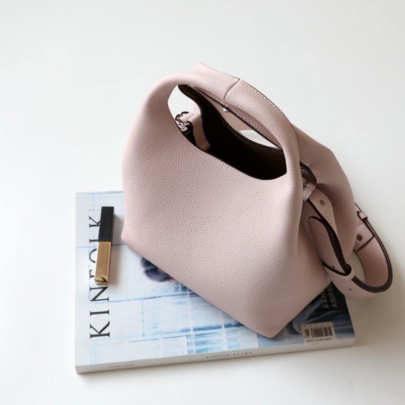 Genuine Leather Bucket Bag Women Soft Top-Grain Cowhide Shoulder Handbag Multi-Color Stitched Design Urban Chic Daily Use