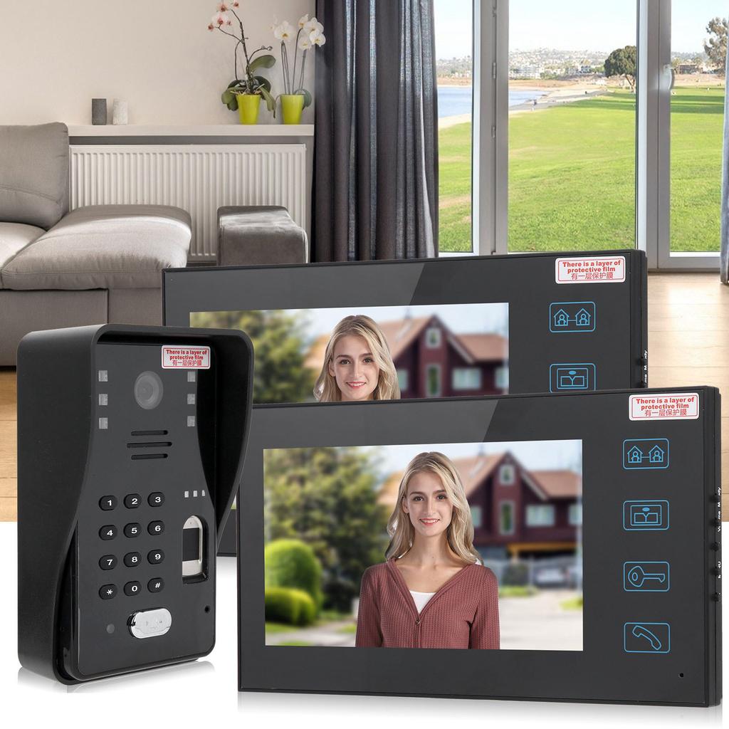 7-дюймовый видеодомофон с 2 мониторами, отпечатками пальцев, паролем, идентификационной картой, удаленной разблокировкой, комплектом контроля доступа