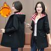Women's Autumn and Winter Thick Warm Casual Top with Plush Windbreaker Mid Length Jacket