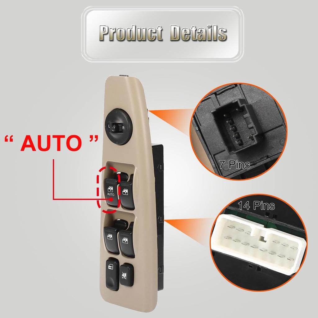 93570-2F200 Front Left Power Auto Window Switch Driver Compatible with 2004-2009 Kia Spectra & Cerato, Driver's Side Electric Master Window Switch