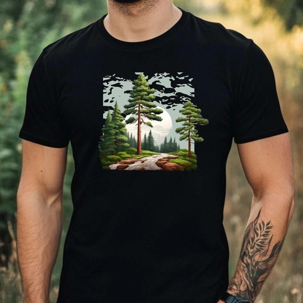 T-Shirt Herren Wald Motiv Baumwolle Größe XS bis 5XL