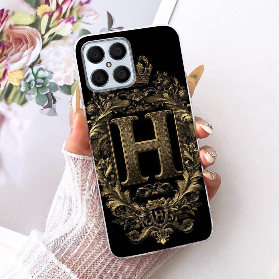 Чехол для Honor X8 4G Прозрачный Роскошная Корона Буквы от A до Z Плоский 2D Рисунок Мягкий Чехол для Телефона Для Honor X8 TFY-LX1 TFY-LX2 TFY-LX3