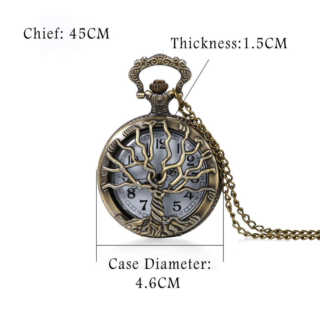 JewelryWe Pocket Watch Pendant Tree of Life Skeleton Retro Antique Style Analog Pocket Watch Necklace Clock Suitable for Men and Women Cosplay Event