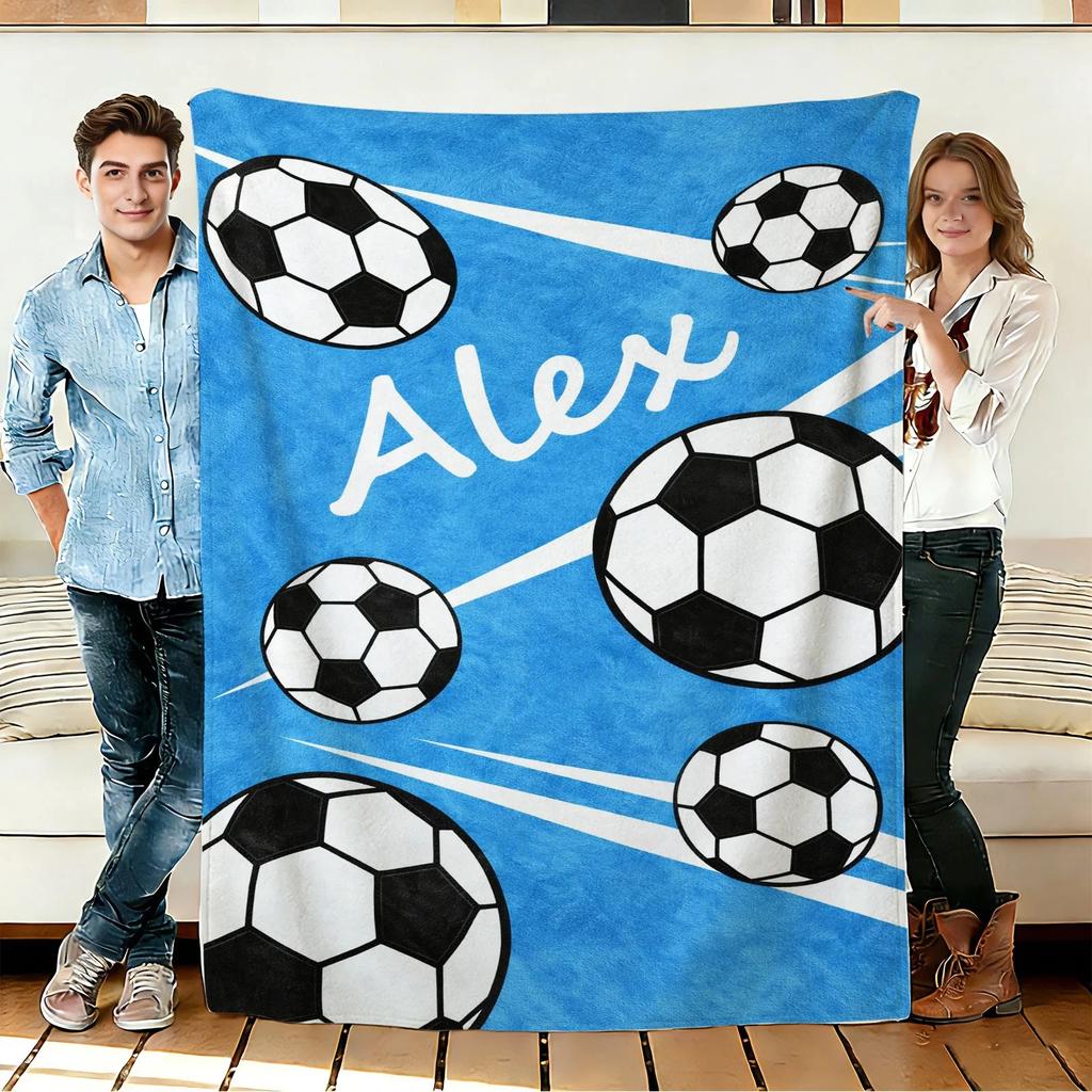 Soccer Ball Flannel Blanket Soft Cozy Throws Napping Travel Use