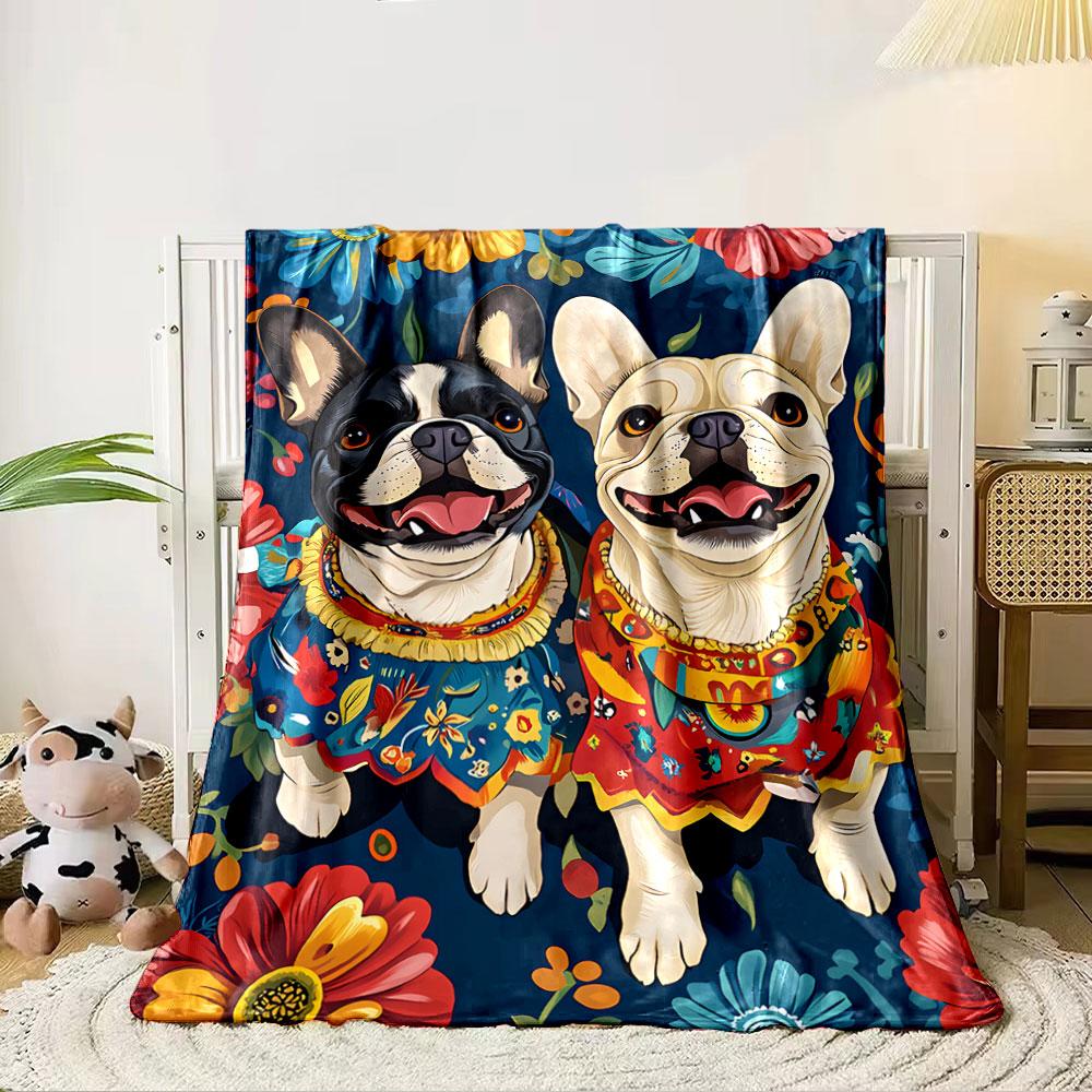 Colorful Bulldog Floral Blanket for all seasons blanket lunch break throw gift