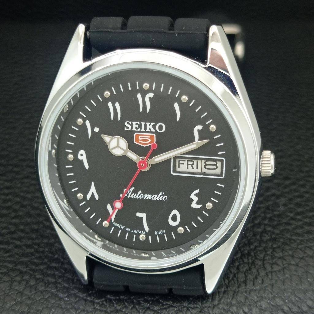 ОТРЕМОНТИРОВАННЫЕ МУЖСКИЕ ВИНТАЖНЫЕ ЧЕРНЫЕ ЧАСЫ SEIKO 5 AUTOMATIC 6309A JAPAN a442434-1