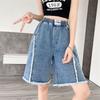 Шорты из искусственного денима, женские укороченные шорты, летние, тонкие, широкие, прямые, свободные, с узкой талией, с высокой талией, для студенток, повседневные