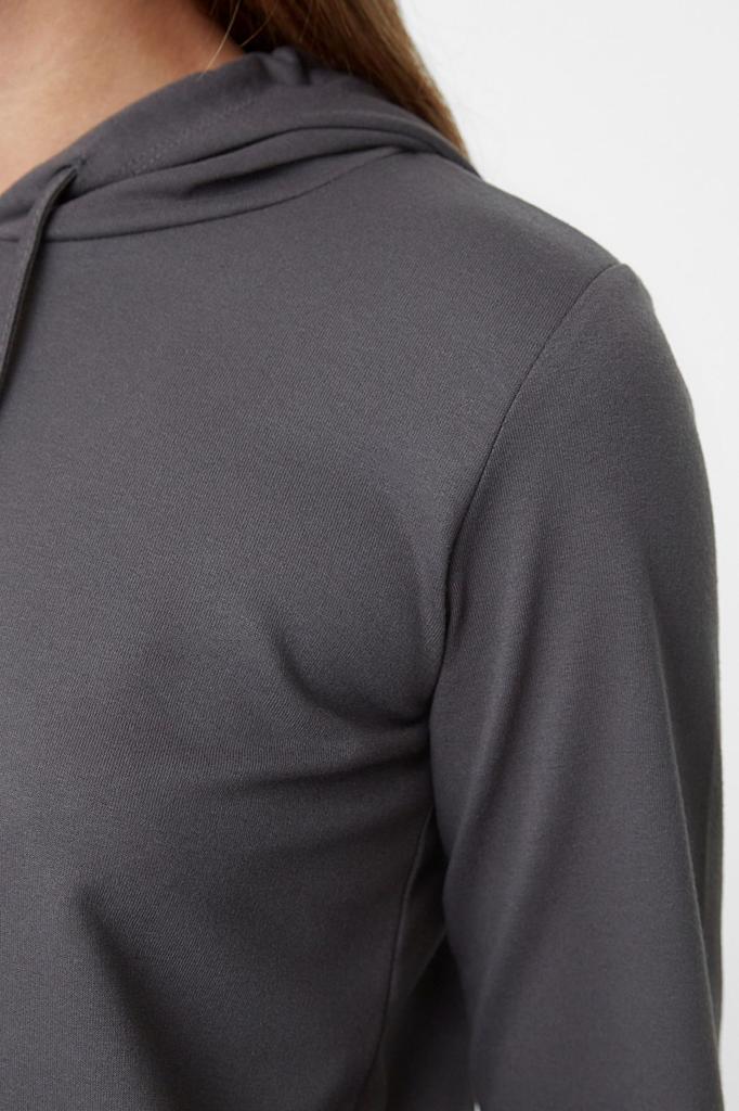 Женская модная стильная толстовка черная, стандартная, стандартная посадка, базовая тонкая вязаная толстовка с капюшоном