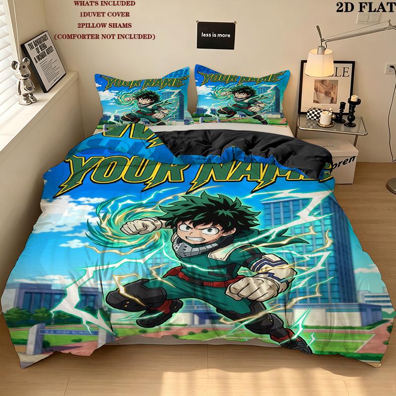 Custom Name,Izuku Midoriy Pattern Bedding Home Decoration Birthday Gift ( 1 duvet cover + 2 pillowcase, without core),fan merchandise.