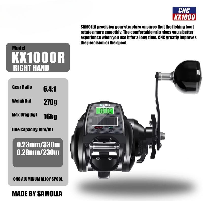 Новый большой цифровой дисплей с электронным экраном, водонепроницаемая рыболовная катушка для ловли сома на глубоководном льду, солнечная батарея + USB зарядка, металлическое основание