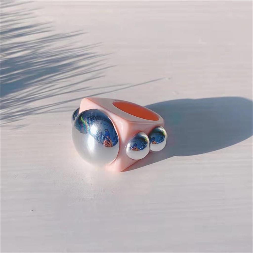 Exaggerated Resin Ring For Woman Acrylic Metal Strips Are Red And Green Square Resin Color Ring Punk Jewelry Accessories Rings
