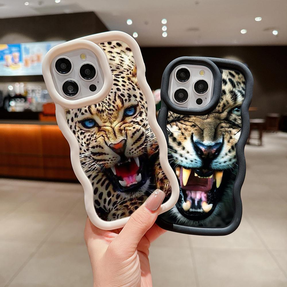 Мягкий чехол для телефона Macaron Big Wave для iPhone 11 12 13 14 15 Pro Max Samsung A13 A23 A14 A24 A55 Xiaomi Redmi Note 13 12, чехол A51 с рисунком тигра и леопарда