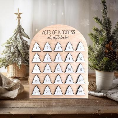 Календарь Адвента «Дела доброты» 2025 Деревянный 25-дневный календарь обратного отсчета Поделитесь добротой Рождественское украшение для детей и взрослых